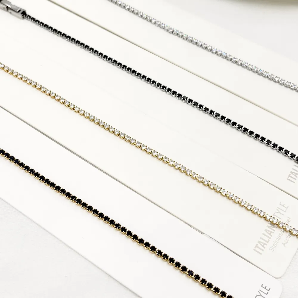 Tenni Acciaio Zirconia 2mm-Bracciale in Acciaio con Chiusura - BAC-413-057 2mm