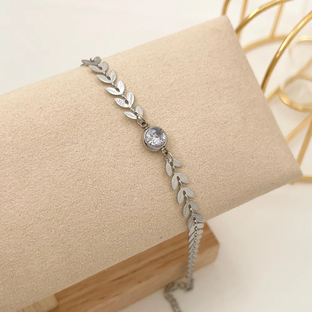 Foglia con Punto Luce-Bracciale in Acciaio - BAC-413-1266