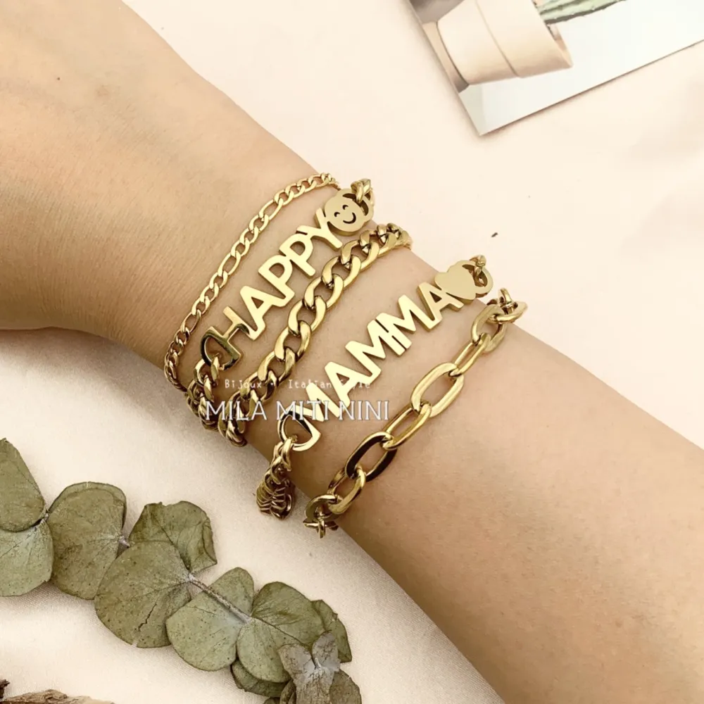 BAC413-1385-Catena 6mm Happy-Bracciale in Acciaio - BAC413-1385