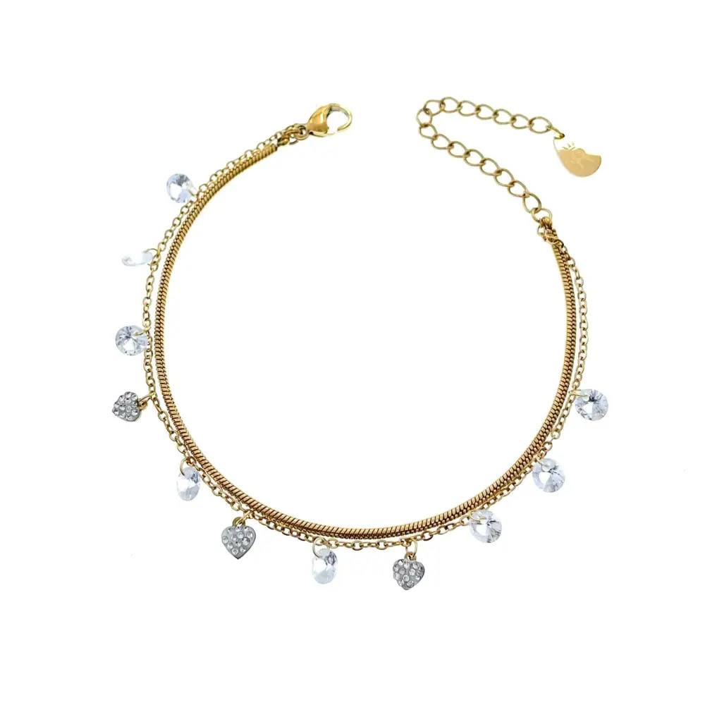 Doppio Serpente Cuore Zirconia-Bracciale in Acciaio con Chiusur - BAC-413-1488