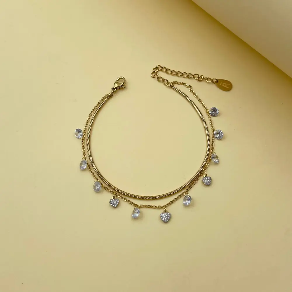 Doppio Serpente Cuore Zirconia-Bracciale in Acciaio con Chiusur - BAC-413-1488