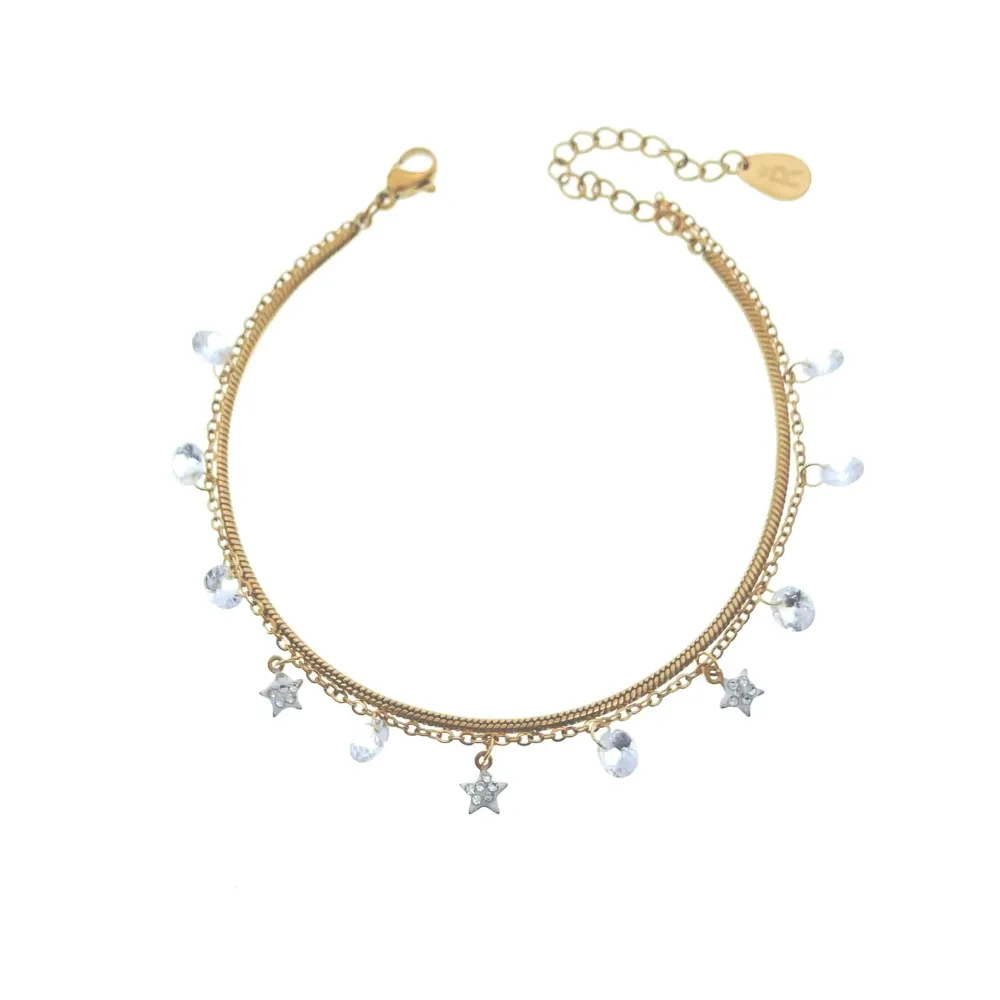 Doppio Serpene Stella Zirconia-Bracciale in Acciaio con Chiusur - BAC-413-1489