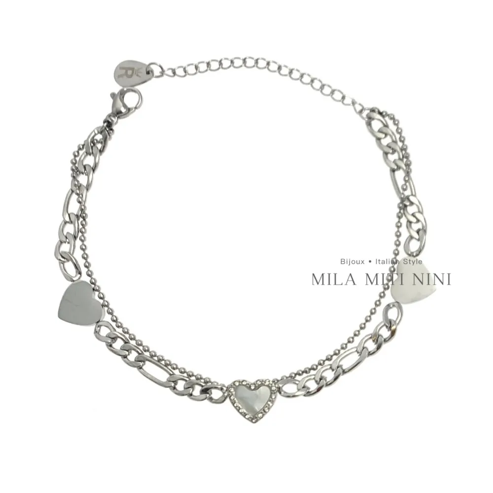 Doppio con Cuore-Bracciale in Acciaio con Chiusura - BAC-413-1501
