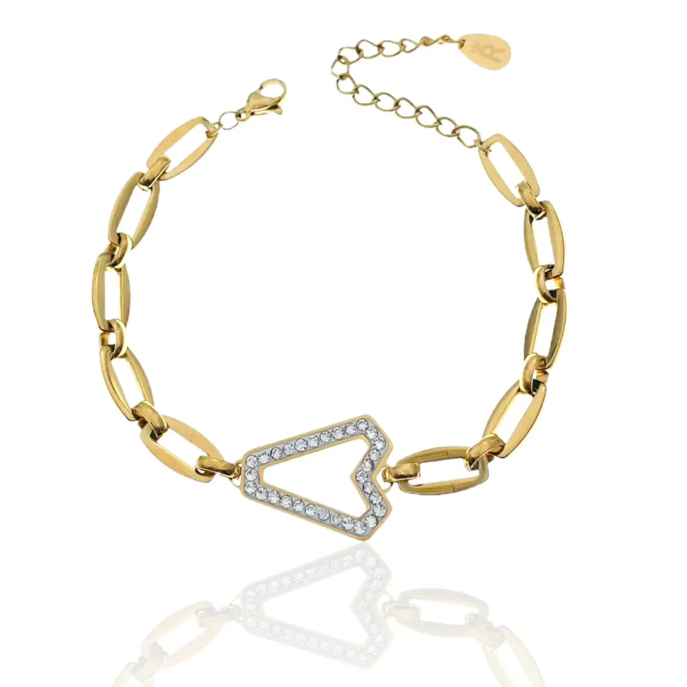 Catena con Cuore V-Bracciale in Acciaio con Chiusura - BAC-413-1746