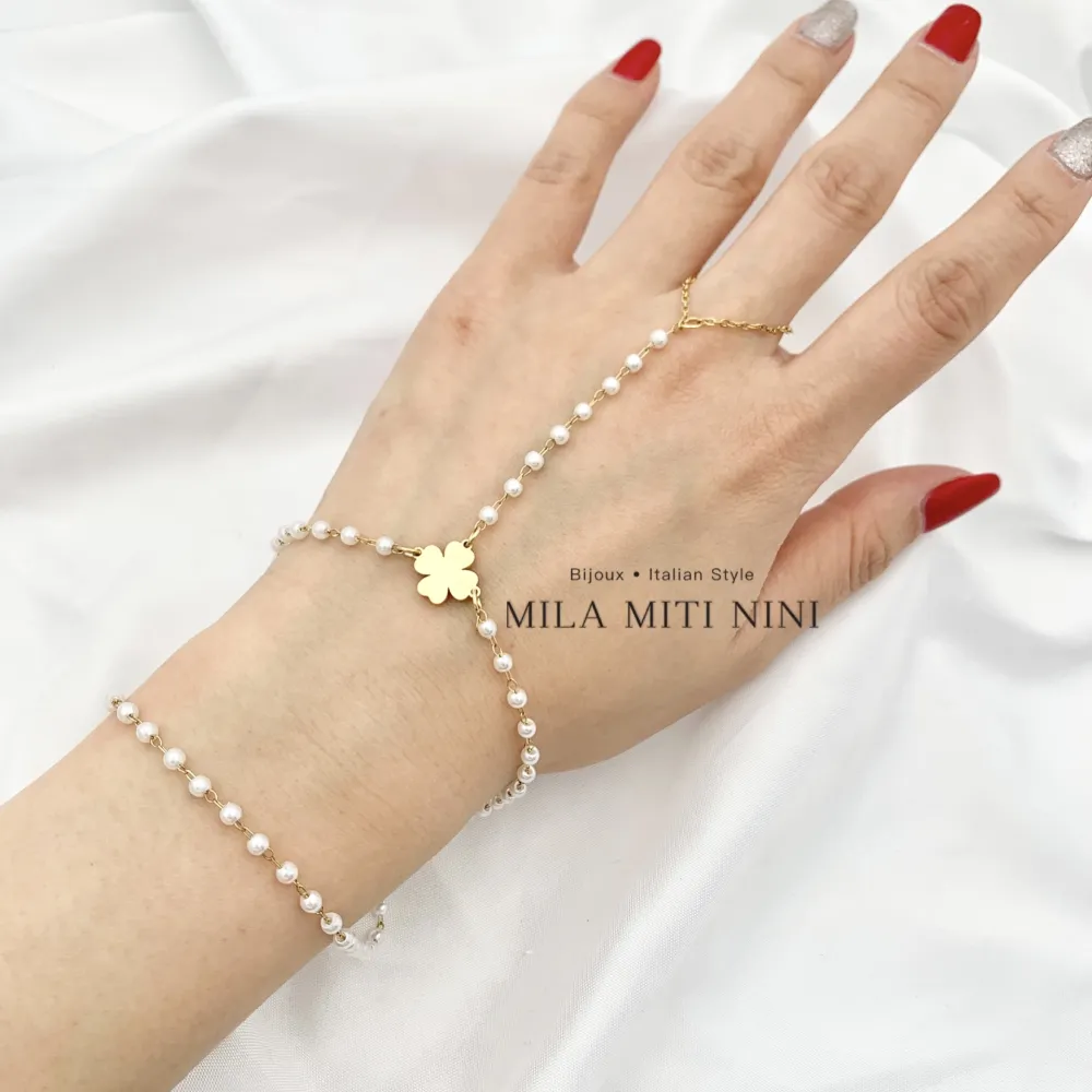 Doppio Perla con Quadrifoglio-Baciamano in Acciaio - BAC-413-1857