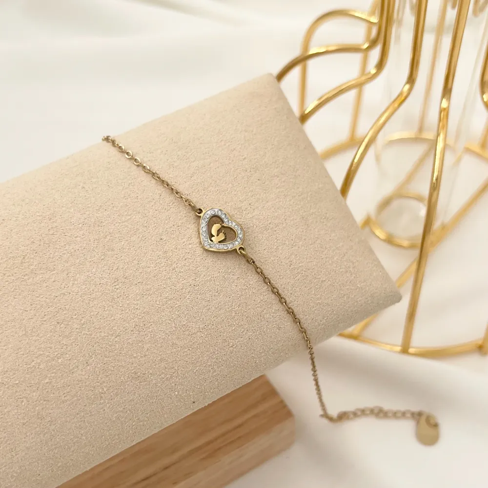 Cuore con Piedini-Bracciale in Acciaio - BAC-413-2401