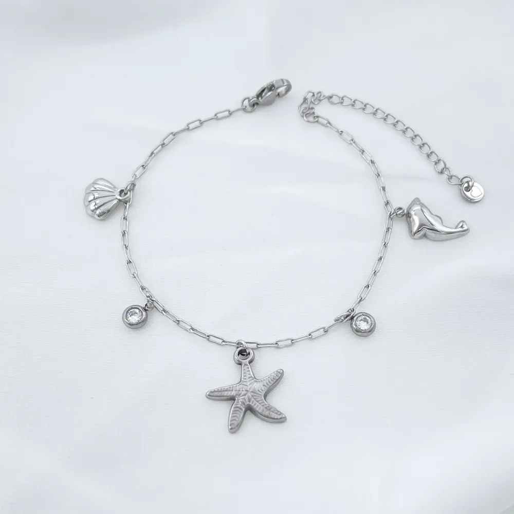 Mare Conchiglia Stella Marina Delfino-Bracciale in Acciaio - BAC-413-5486