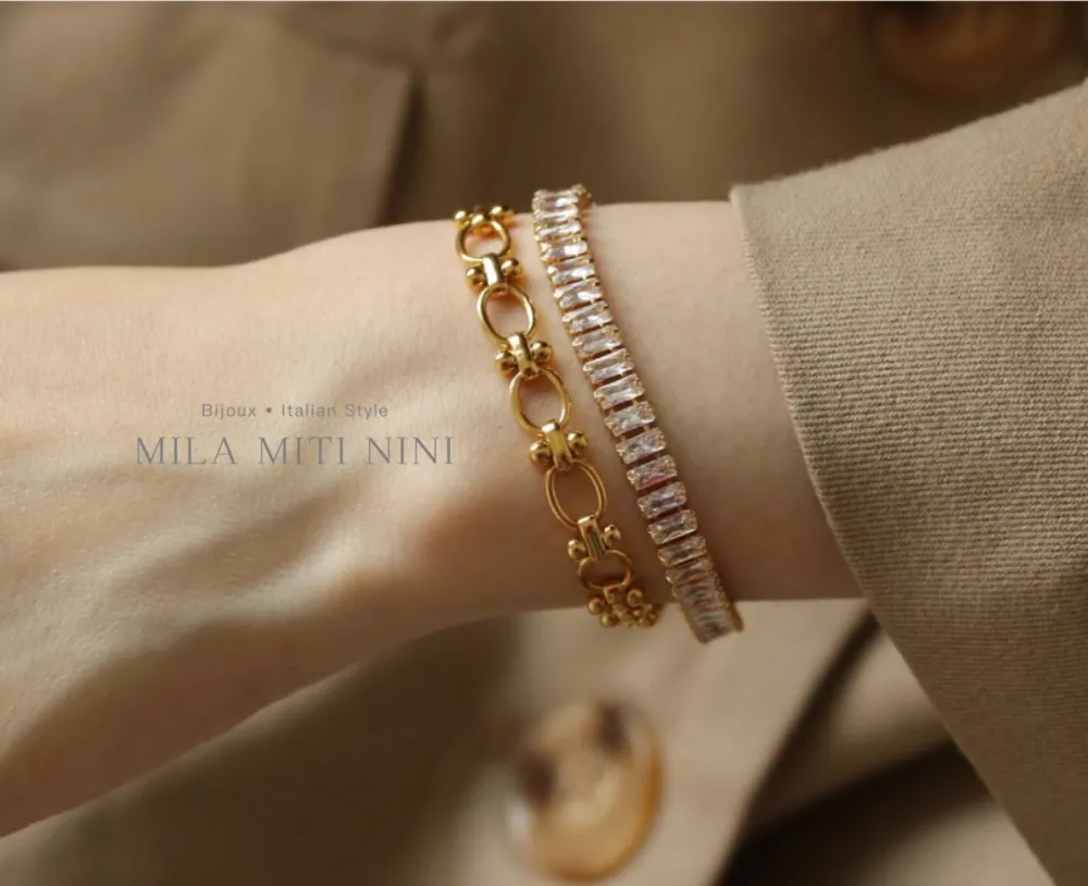 Tennis Rettangolare-Bracciale in Acciaio con Chiusura - BAC-600-B144A