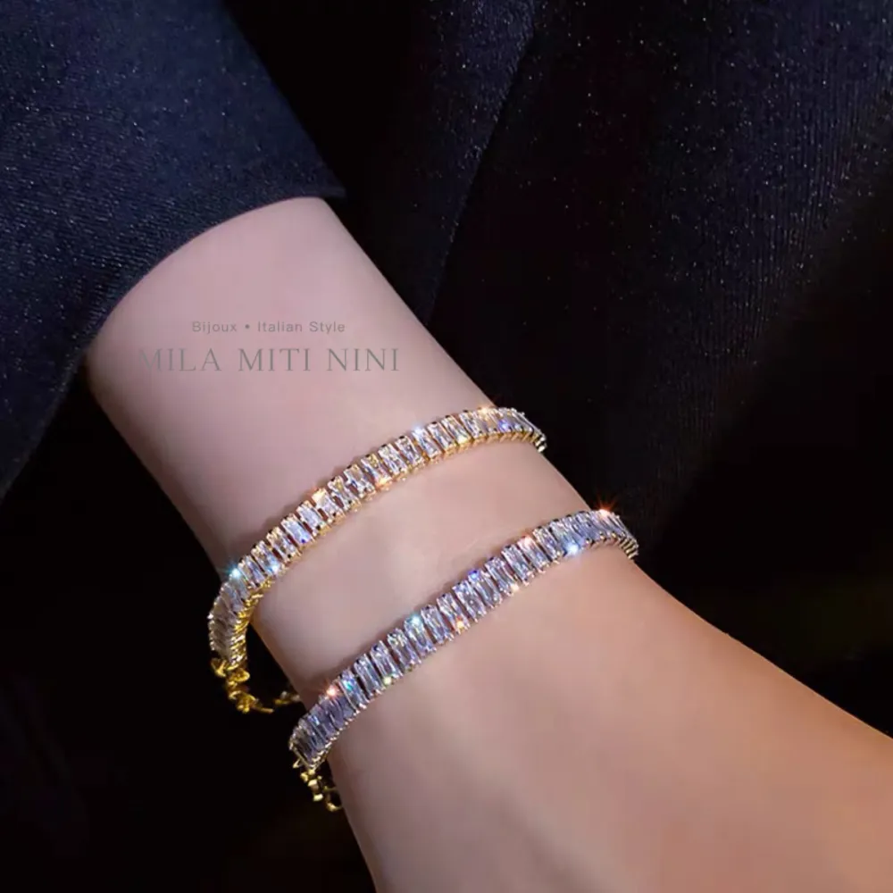 Tennis Rettangolare-Bracciale in Acciaio con Chiusura - BAC-600-B144A