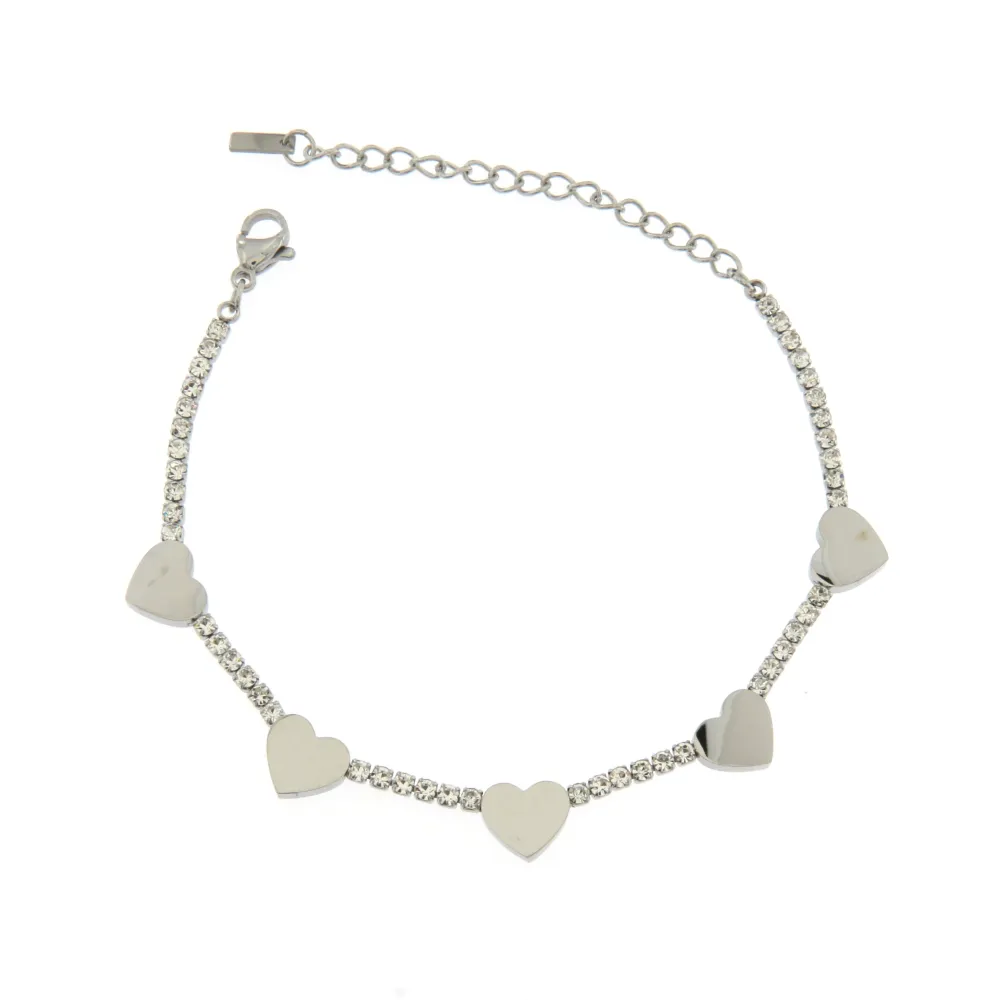 BAC6790-Tennis Cuore-Bracciale con Chiusura in Acciaio - BAC6790-Tennis Cuore-Bracciale con Chiusura in Acciaio