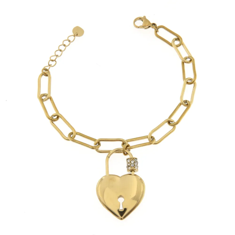 BAC6794-Catena Cuore Lucchetto-Bracciale con Chiusura in Acciai - BAC6794-Catena Cuore Lucchetto-Bracciale con Chiusura in Acciai