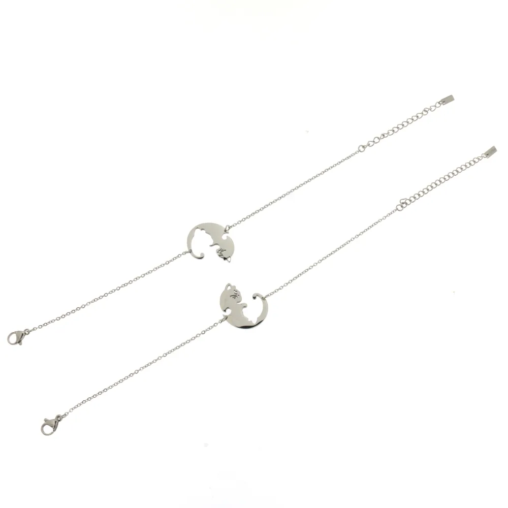 BAC6868-Puzzle Gatto-Bracciale Coppia in Acciaio - BAC6868-Puzzle Gatto-Bracciale Coppia in Acciaio