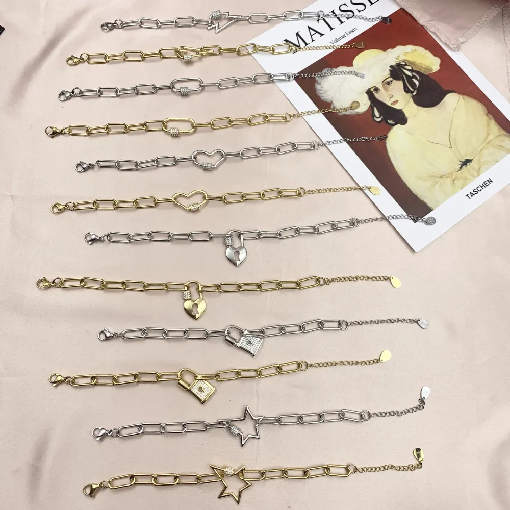 BAC7064-Cuore Zirconia-Bracciale in Acciaio - BAC7064-Cuore Zirconia-Bracciale in Acciaio