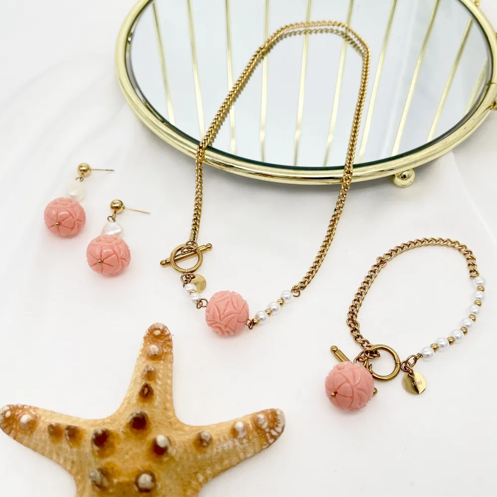 Pallina Fiore Rosa -Bracciale in Acciaio - BAC-765-19