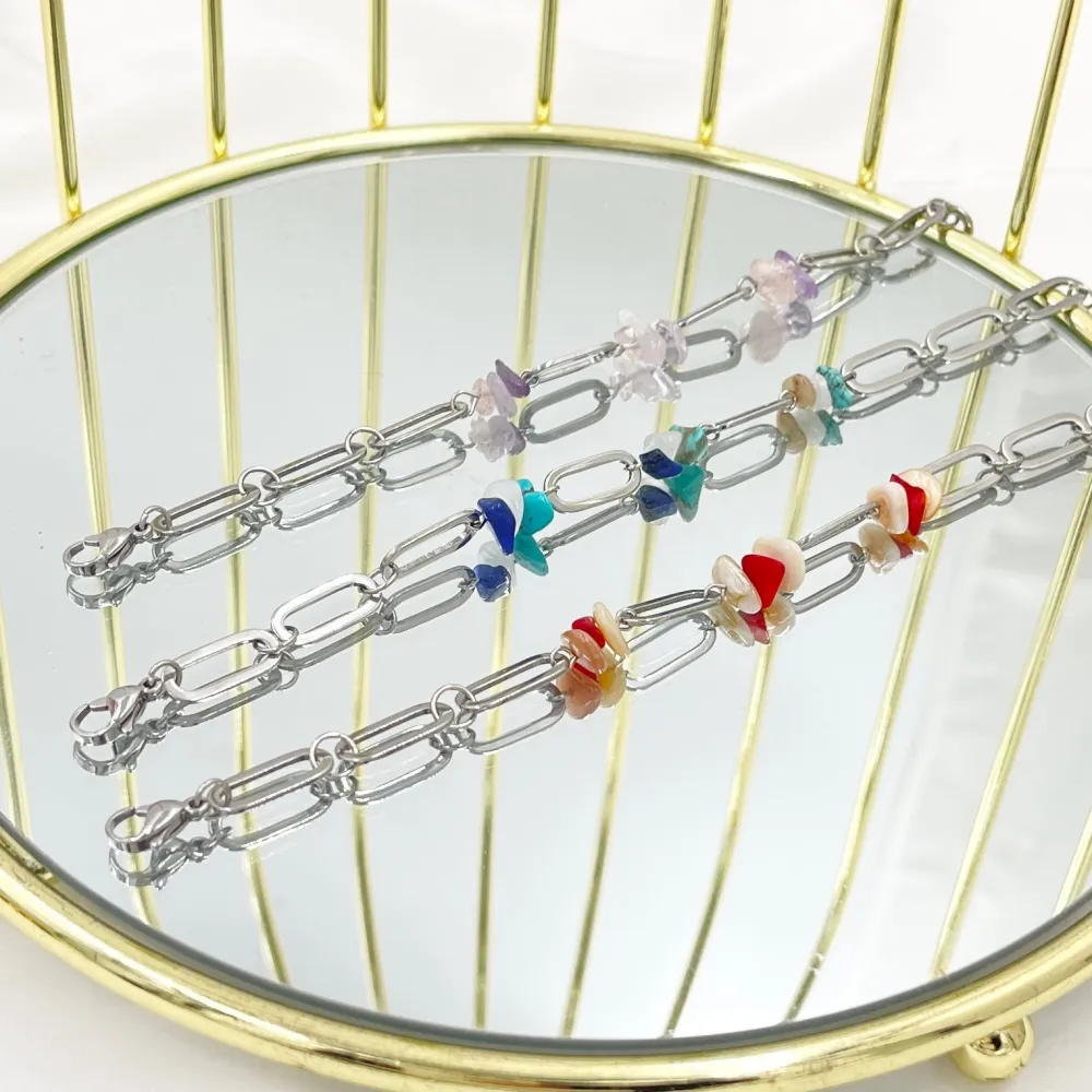 Catena con Perline-Bracciale in Acciaio - BAC-765-28