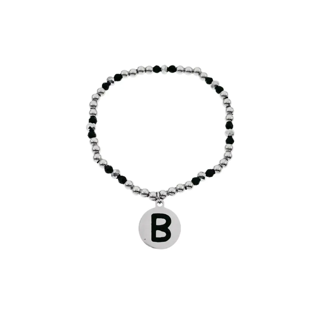 BAE2909-Iniziale con Strass - Bracciale Elastico in Acciaio - BAE2909-Iniziale con Strass - Bracciale Elastico in Acciaio