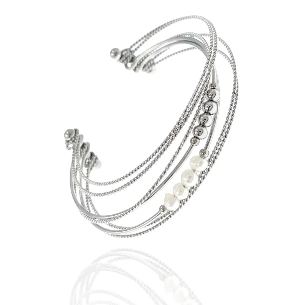 Multifili con Perla-Bracciale Rigido in Acciaio - BAR-208-310