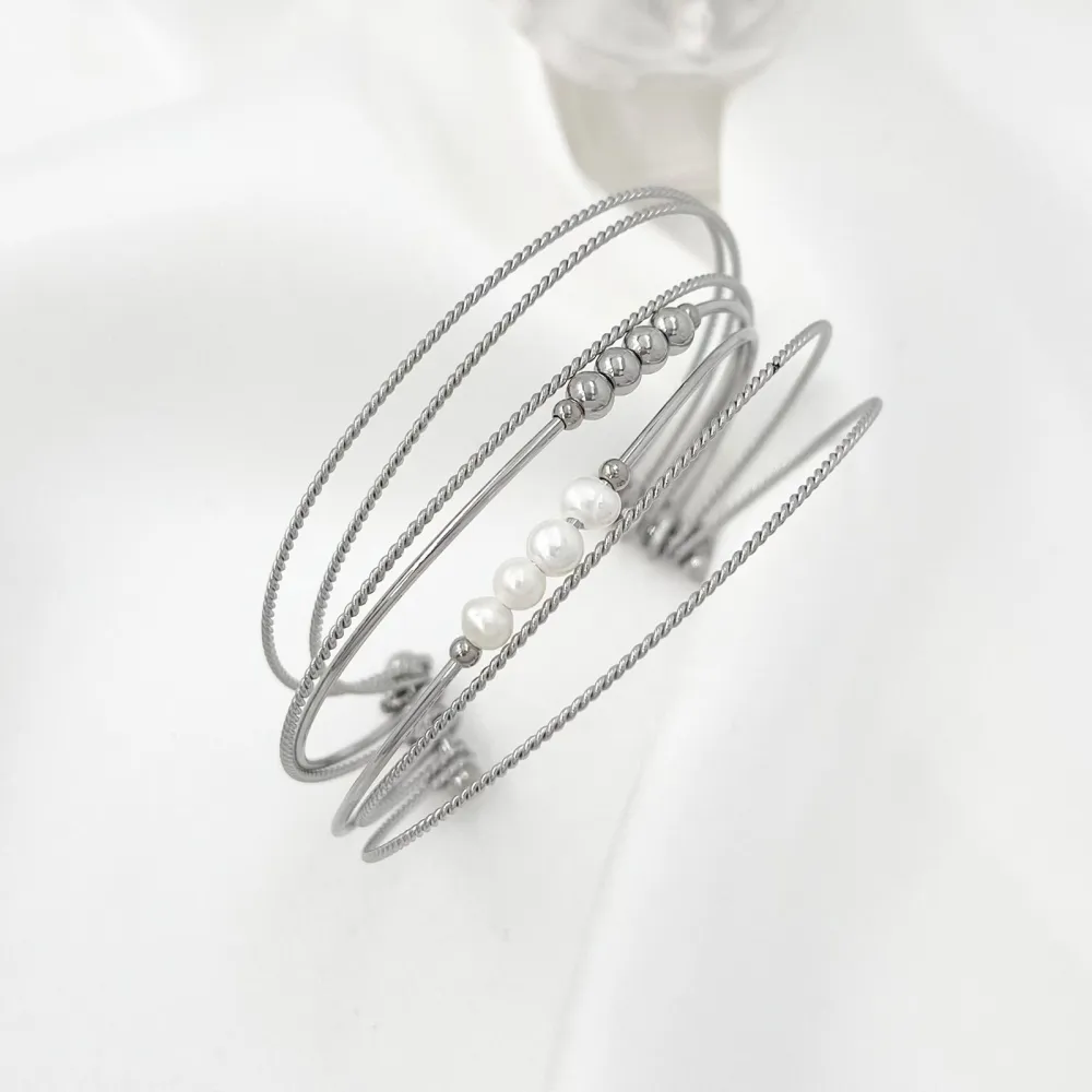 Multifili con Perla-Bracciale Rigido in Acciaio - BAR-208-310