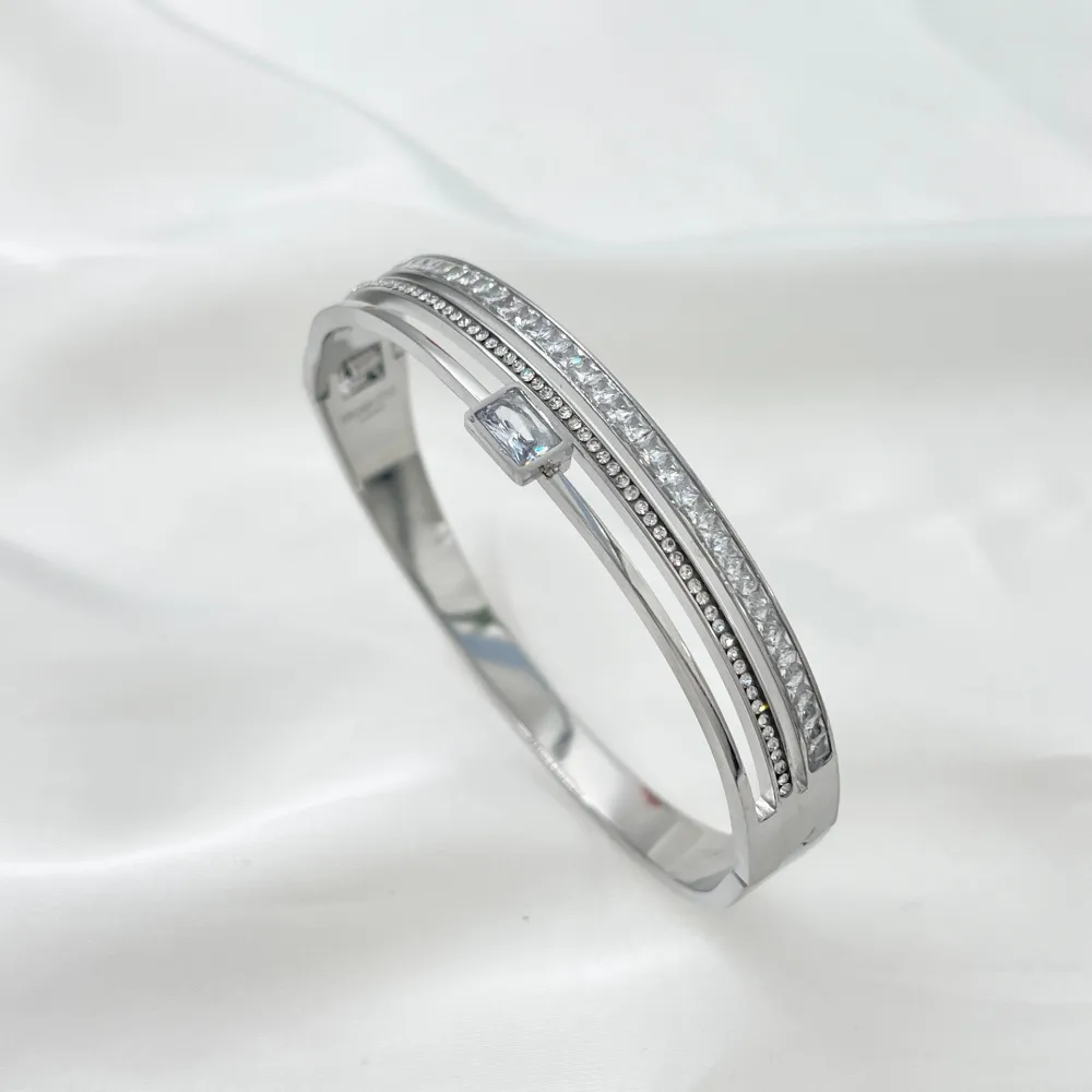 Semplice con Quadrato-Bracciale Rigido in Acciaio - BAR-413-1618A