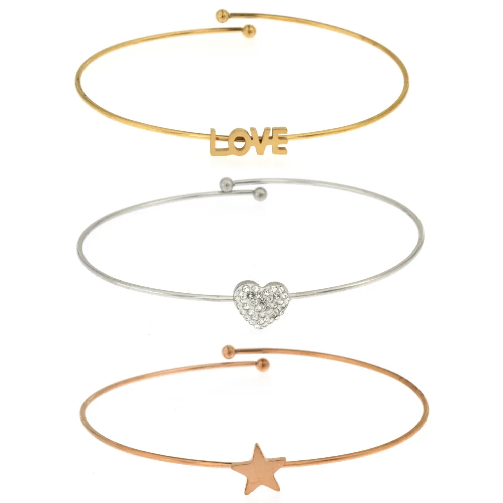 BAR-Set 3pz Bracciali 5409 - Bracciali Rigidi in Acciaio - BAR-Set 3pz Bracciali 5409 - Bracciali Rigidi in Acciaio