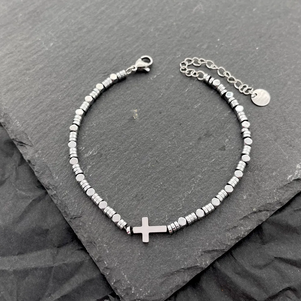 Croce 4mm-Bracciale in Acciaio da Uomo - BAU-103-AA2518B Croce 4mm