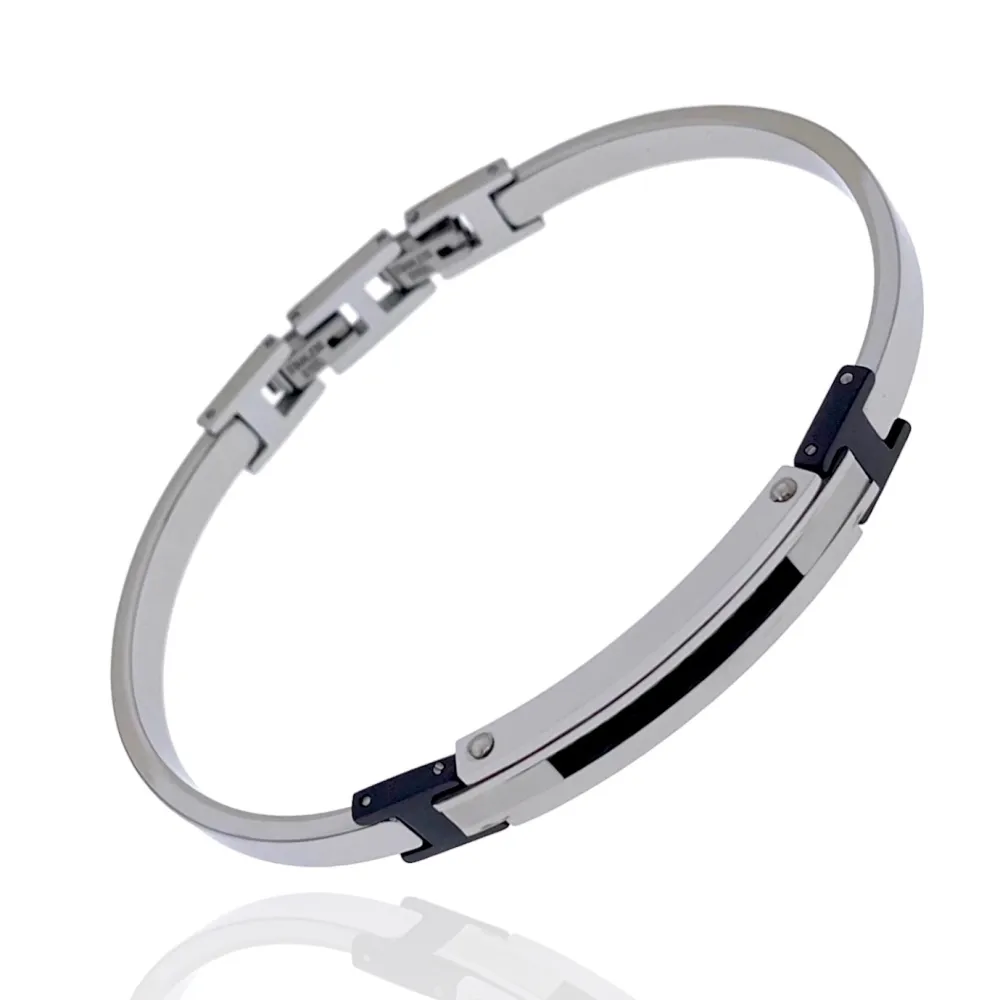 Semplice con Catena-Bracciale Rigido in Acciaio da Uomo - BAU-600-H269