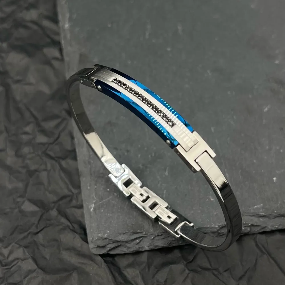 Semplice con Zirconia-Bracciale Rigido in Acciaio da Uomo - BAU-600-H270