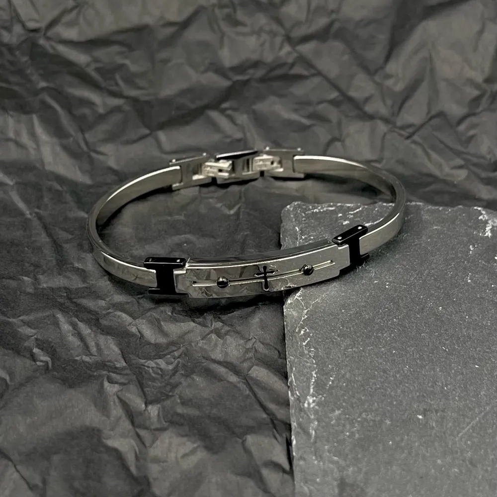 Semplice con Croce-Bracciale Rigido in Acciaio da Uomo - BAU-600-H271