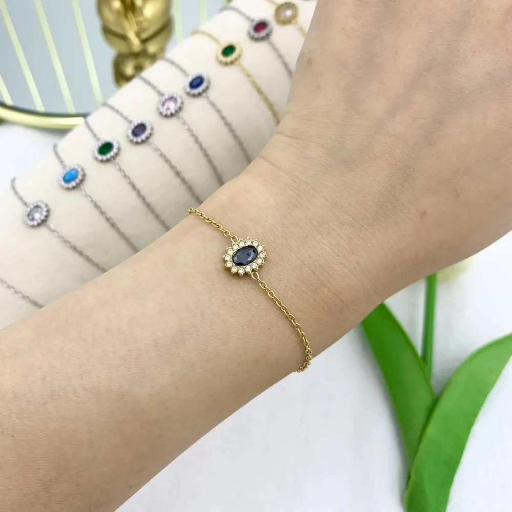 Zirconia Ovale con Strass-12pz Bracciali in Acciaio con Chiusur - BPA-103-AA331B