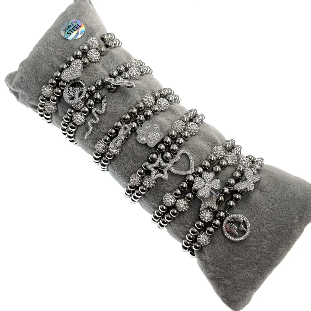 Mix Soggetti- 12 Pz Bracciali Elastici in Acciaio - BPA-413-262