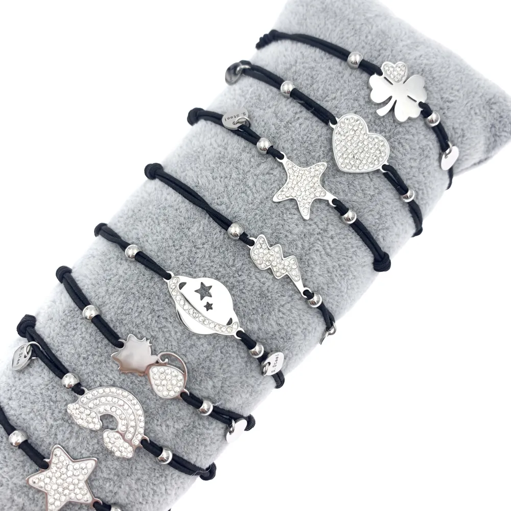 12Pz Bracciali Elastici in Acciaio+Cuscino in Omaggio - BPA7646-Soggetti Mix con Strass-12 Pz Bracciali Elastici