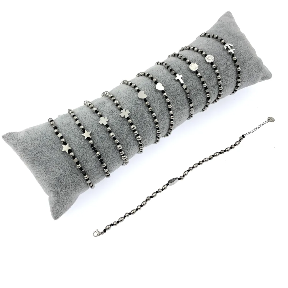 12Pz Bracciali in Acciaio con Chiusura a Moschettone + Cuscino - BPA7654-Nodo Mix-12 Pz Bracciali in Acciaio