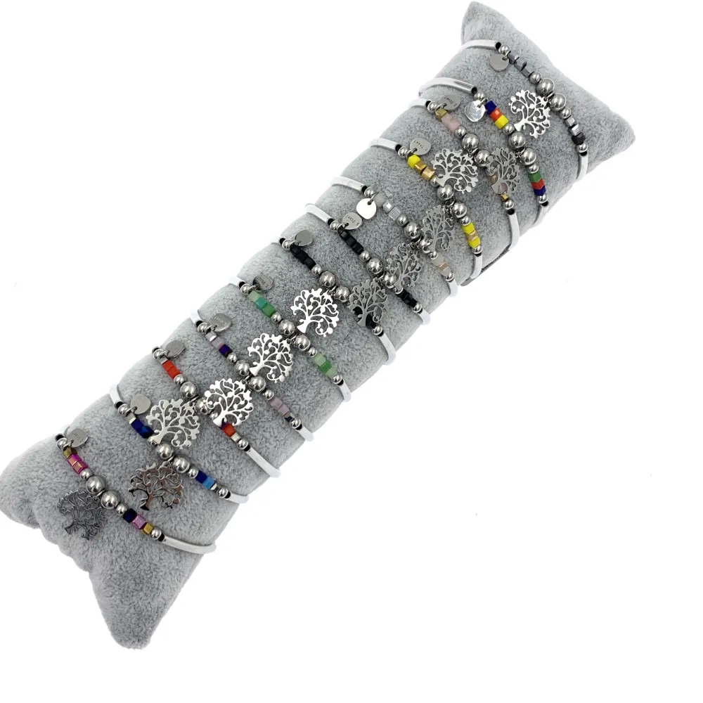12Pz Bracciali Elastici in Acciaio+Cuscino in Omaggio - BPA7673-Albero della Vita-12 Pz Bracciali in Acciaio