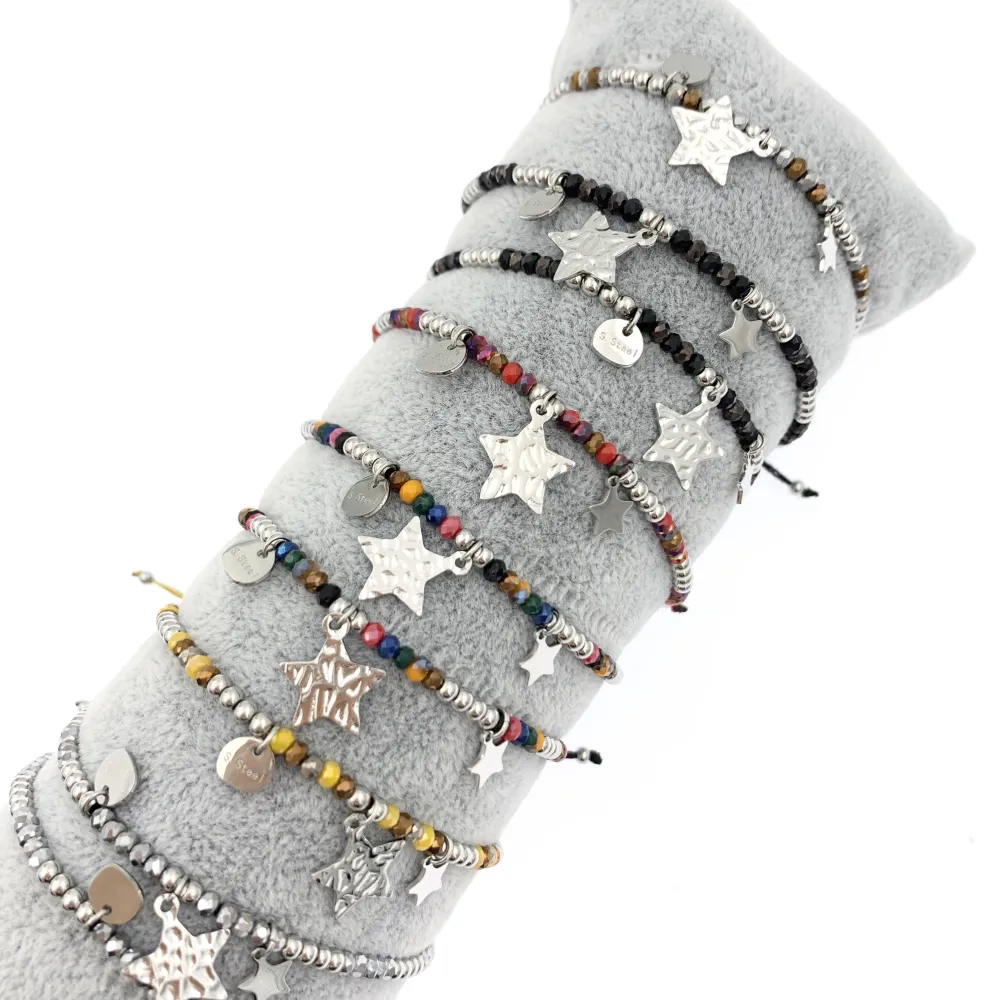 12Pz Bracciali in Acciaio Regolabili + Cuscino in Omaggio - BPA7690-Stella -12 Pz Bracciali in Acciaio