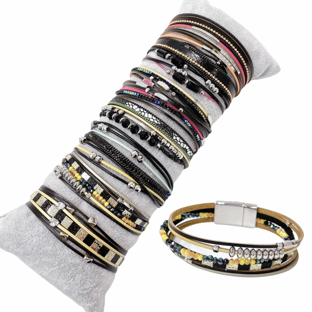 12Pz Bracciali +Cuscino in Omaggio - BPM176-211-Multifili in Cuoio-7 Pz Bracciali