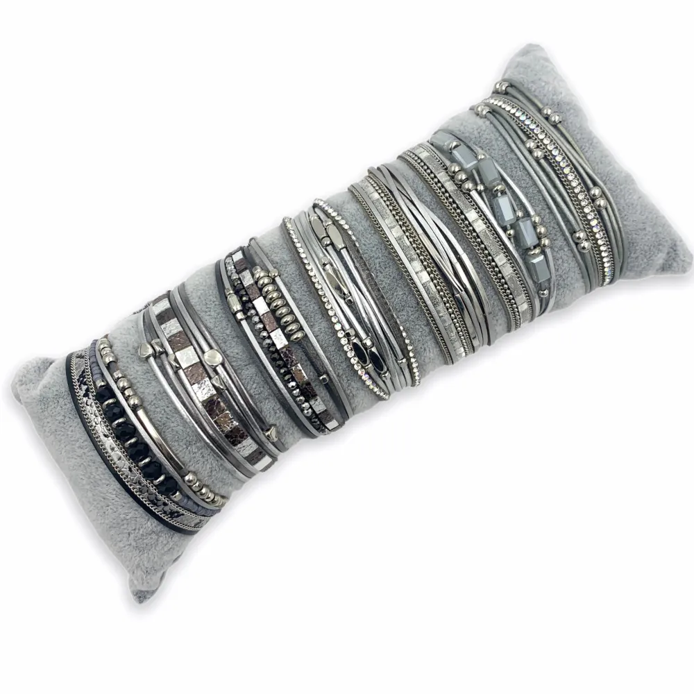 12Pz Bracciali +Cuscino in Omaggio - BPM176-211-Multifili in Cuoio-7 Pz Bracciali