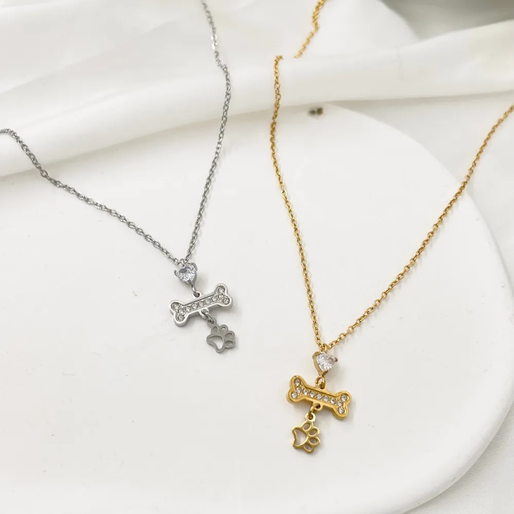 Osso con Zampa-Collana Girocollo in Acciaio - CAC-103-5264N