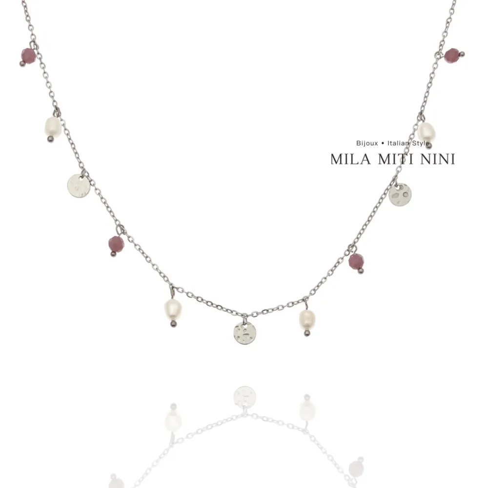 Perla Pendente-Collana Corta in Acciaio - CAC-103-AA147N