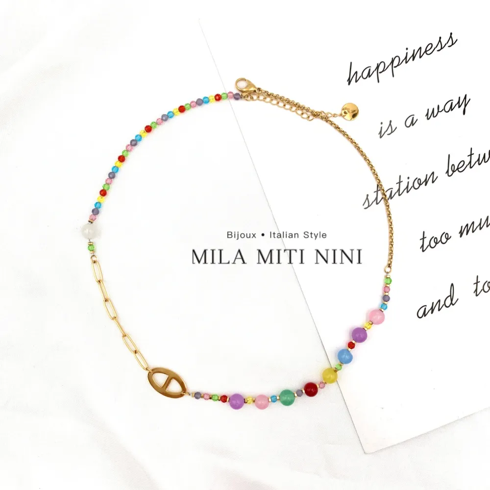 Pietre Colorate-Collana Corta in Acciaio - CAC-103-AA150N