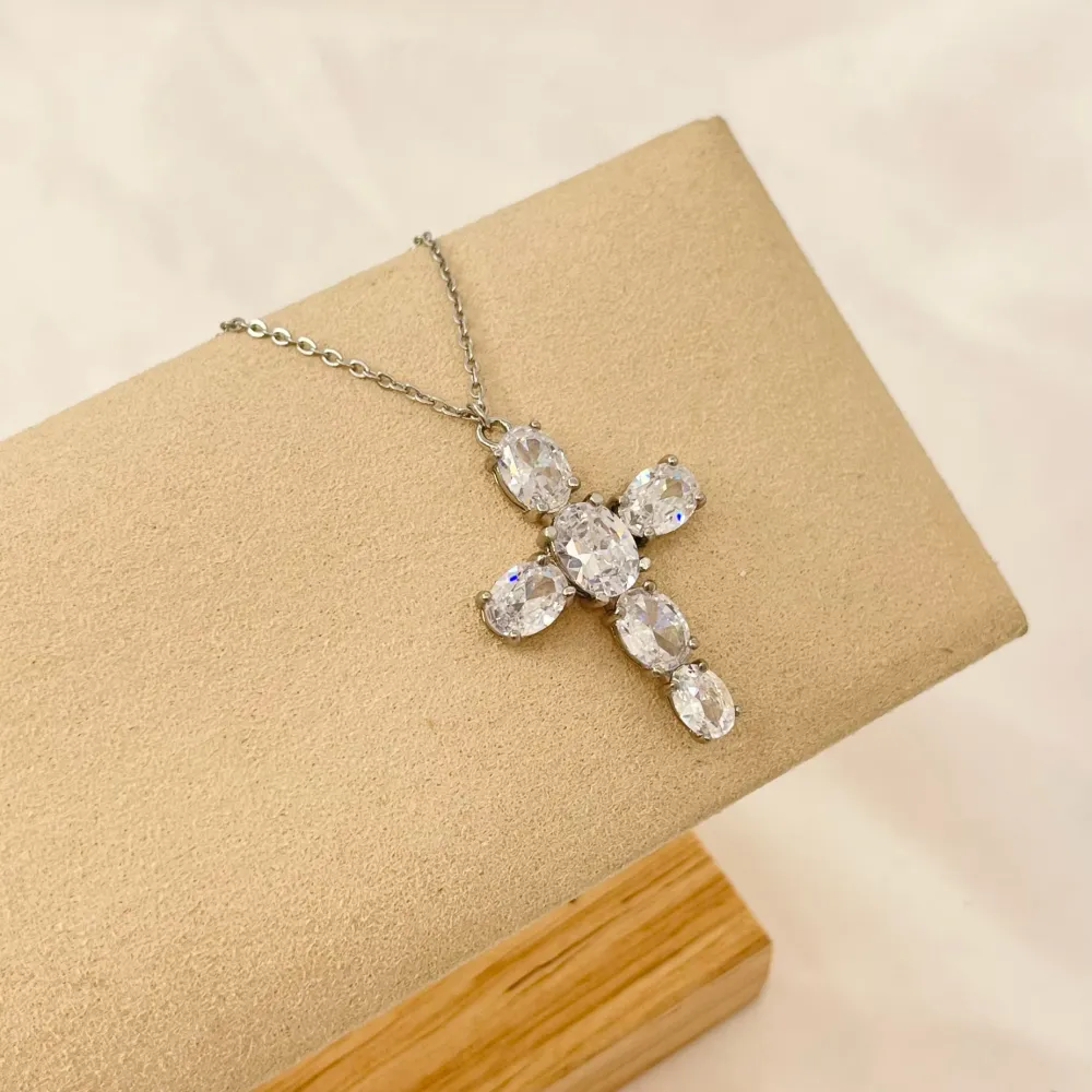 Croce-Collana Corta in Acciaio - CAC-103-AA1636N