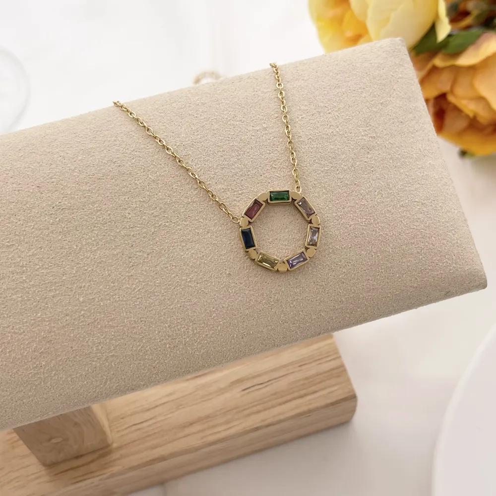 Cerchio con Zirconia-Collana Corta in Acciaio - CAC-103-AA1640N