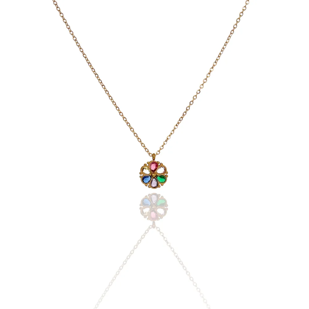 Fiore con Zirconia-Collana Corta in Acciaio - CAC-103-AA2426N