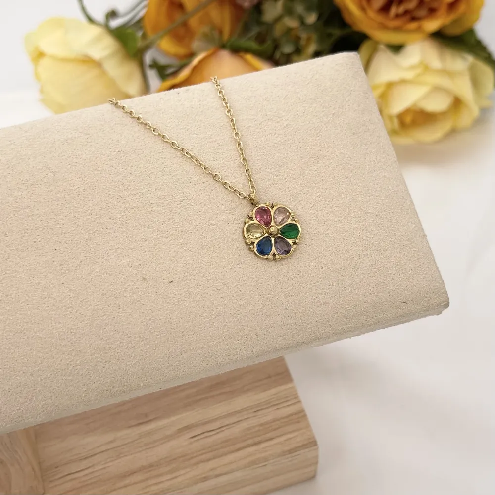 Fiore con Zirconia-Collana Corta in Acciaio - CAC-103-AA2426N