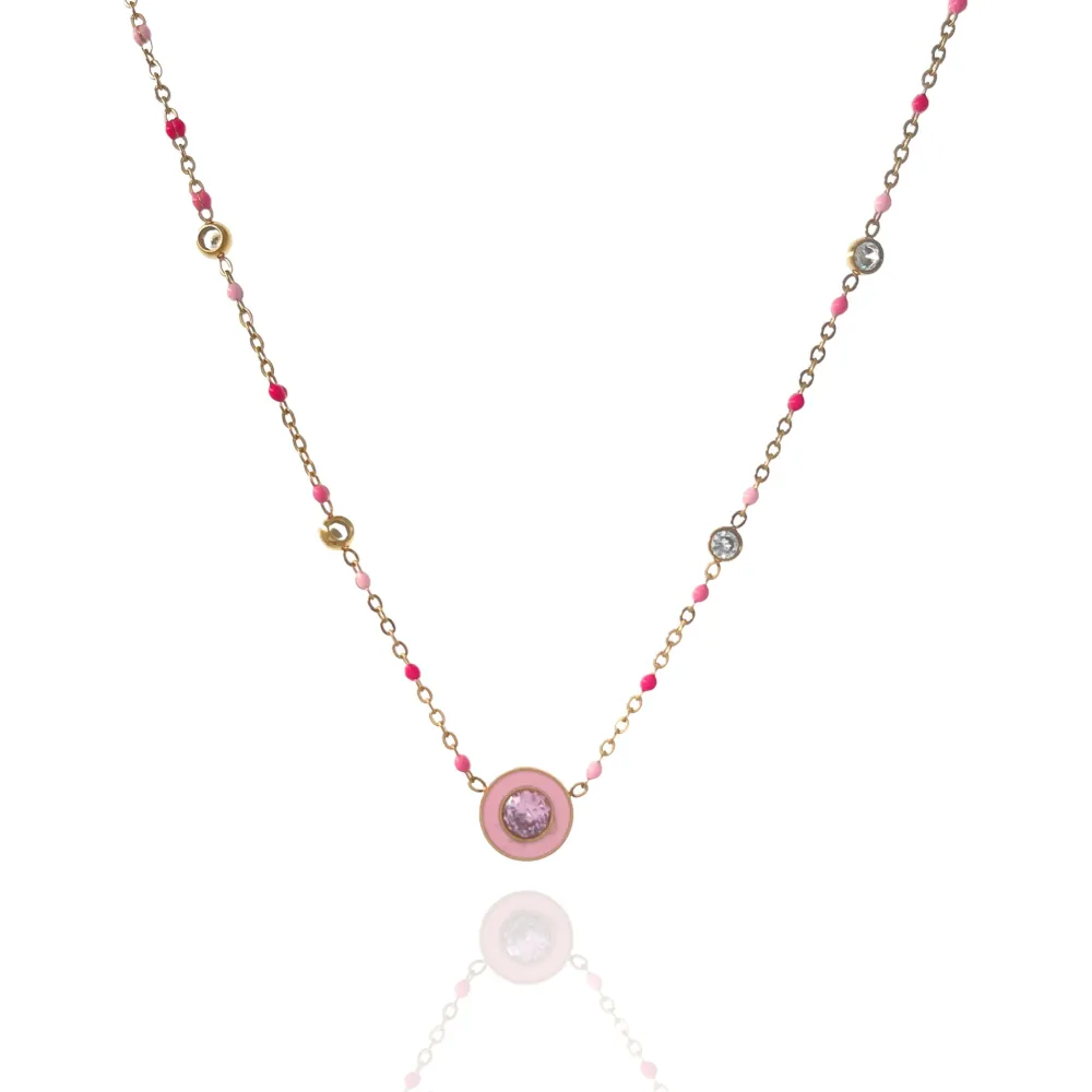 Punto Luce Colorato con Smalto-Collana Corta in Acciaio - CAC-103-AA3422N