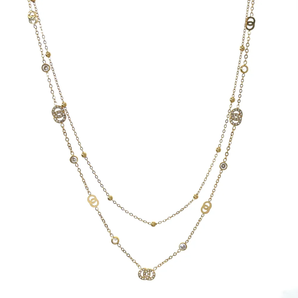 Doppio Cerchio con P.Luce-Collana Corta in Acciaio - CAC-103-AA3466N