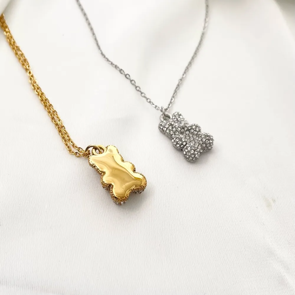 Orsetto con Strass-Collana Girocollo in Acciaio - CAC-103-AA3498N