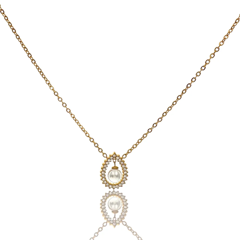 Goccia con Perla -Collana Girocollo in Acciaio - CAC-103-AA4166N