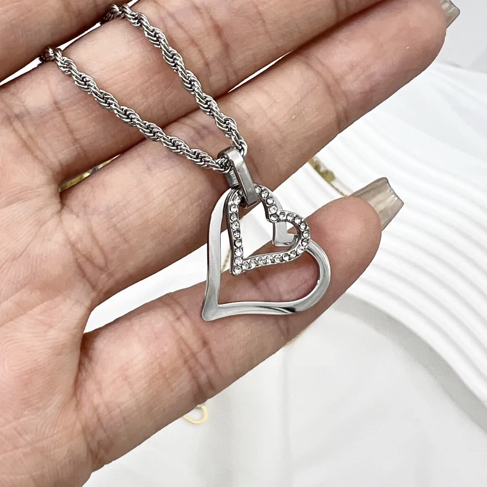 Doppio Cuore -Collana Girocollo in Acciaio - CAC-103-AA4168N