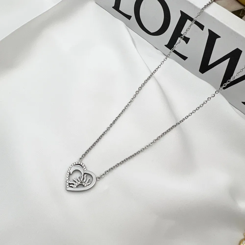 Cuore con Sole e Luna -Collana Girocollo in Acciaio - CAC-103-AA4356N