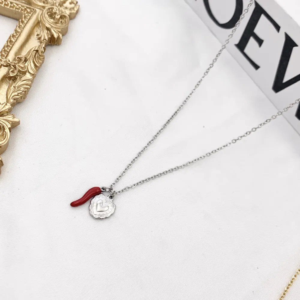 Cornino Cuore- Collana Corta in Acciaio - CAC-103-AA4432N